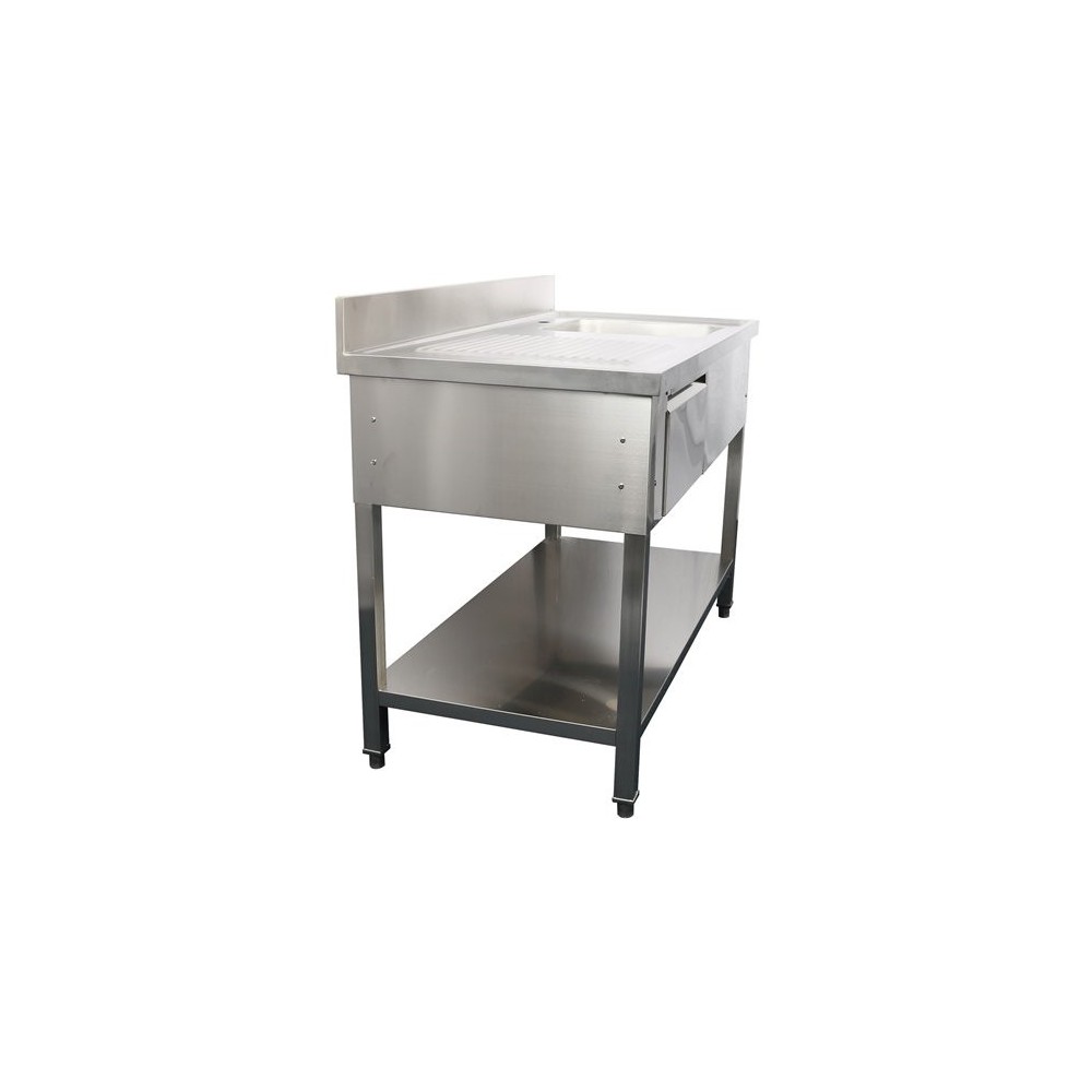 Commercial Sink Stainless steel 1500x700x950mm 1 bowl to the right 1 drawer Splashback | Stalwart DA-DSA150701DR