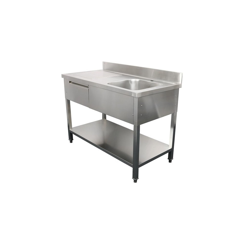 Commercial Sink Stainless steel 1500x700x950mm 1 bowl to the right 1 drawer Splashback | Stalwart DA-DSA150701DR