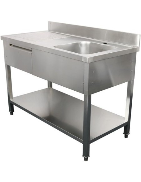 Commercial Sink Stainless steel 1500x700x950mm 1 bowl to the right 1 drawer Splashback | Stalwart DA-DSA150701DR