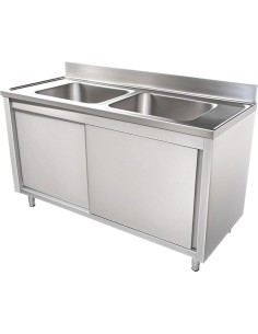 Commercial Stainless Steel Sink with Cupboard & Splashback 2 Bowls 1200x600x850mm