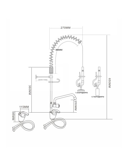 Professional Mini Single Hole Deck Mount Dual Temperature High-Pressure Pre-Rinse Faucet with 8&quot Swing Nozzle Chrome Plated 