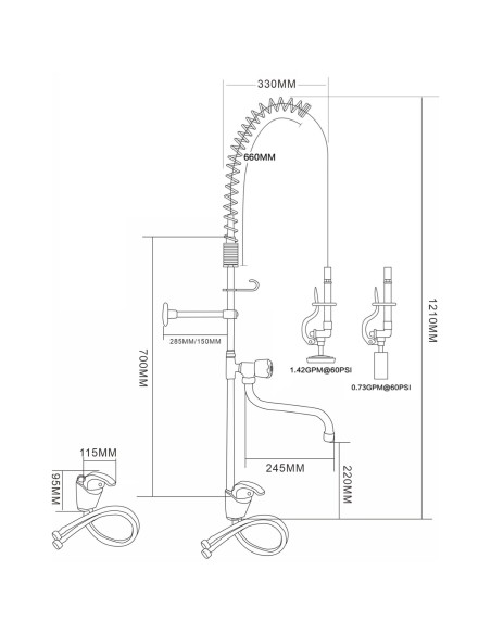 Professional Single Hole Deck Mount Standard Pre-Rinse Faucet with Lever Handle and 12&quot Swing Nozzle Chrome Plated Brass