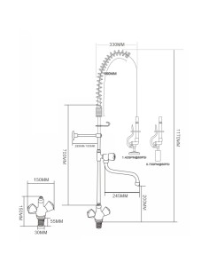 Professional Standard Pre Rinser with Compression Cartridge and Rotary Handle & 12" Swing Nozzle Chrome Plated Brass 2