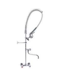 Professional Standard Wall-Mounted Pre Rinser with Compression Cartridge and Rotary Handle & 12" Swing Nozzle Chrome Plated Bras