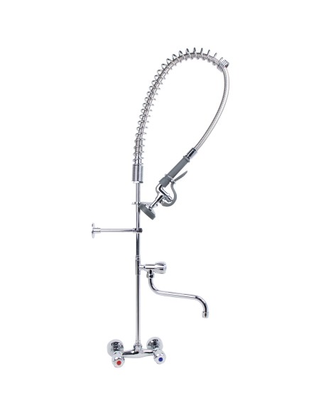 Professional Standard Wall-Mounted Pre Rinser with Compression Cartridge and Rotary Handle & 12" Swing Nozzle Chrome Plated Bras