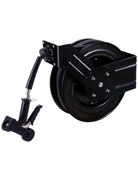 Professional 20M Epoxy-Coated Steel Hose Reel Swing Bracket Automatic Rewind Black