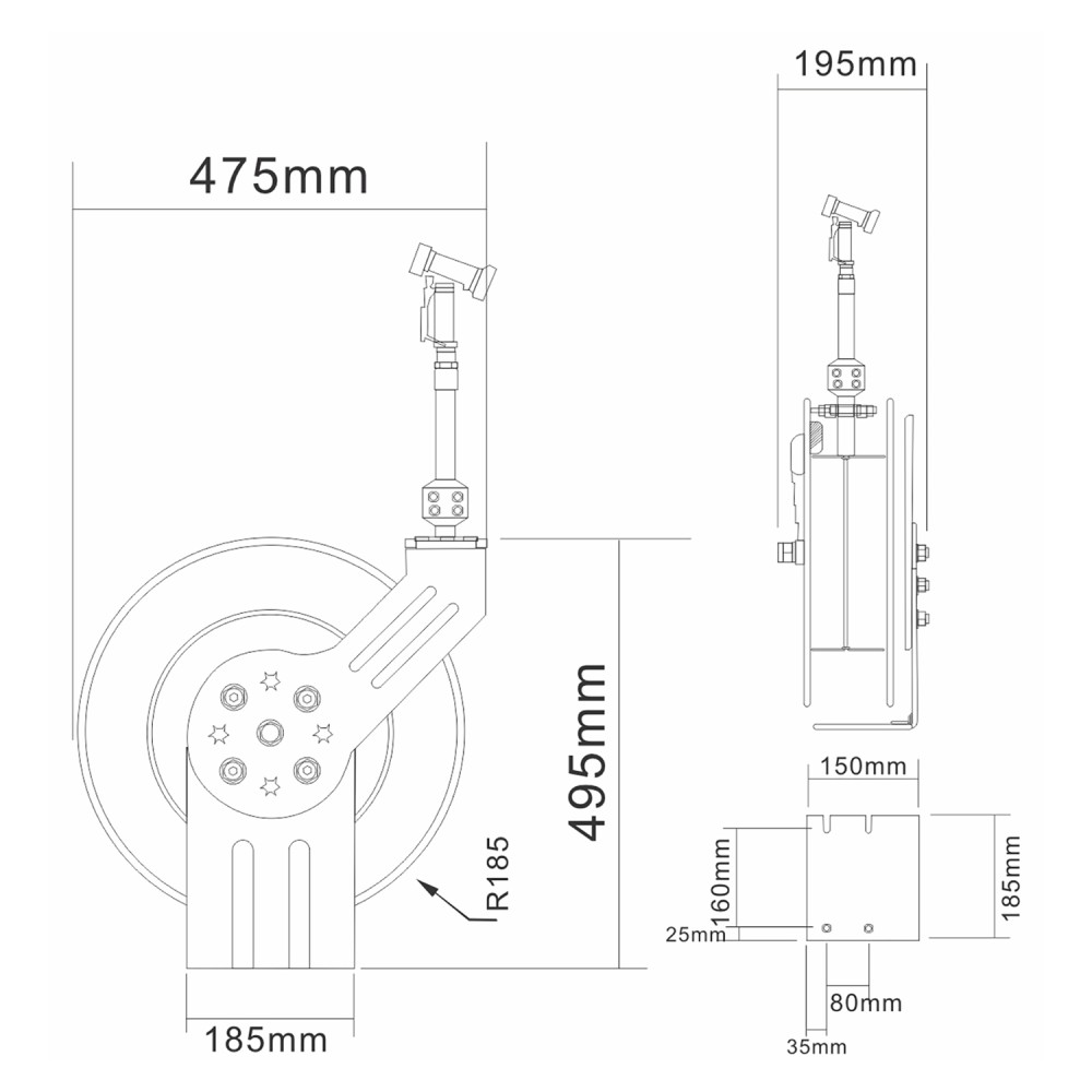 Professional 20M Epoxy-Coated Steel Hose Reel Swing Bracket Automatic Rewind Black