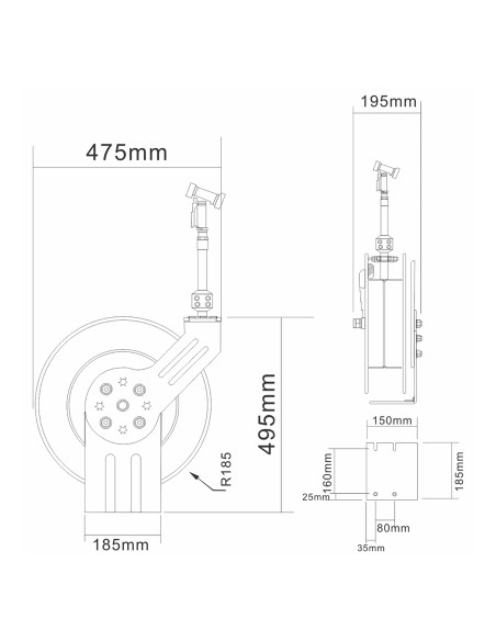 Professional 20M Epoxy-Coated Steel Hose Reel Swing Bracket Automatic Rewind Black