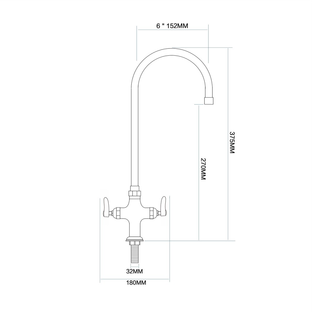 Professional Commercial Single Hole Deck Mount Faucet with 6" Sivel Gooseneck Chrome Plated Brass