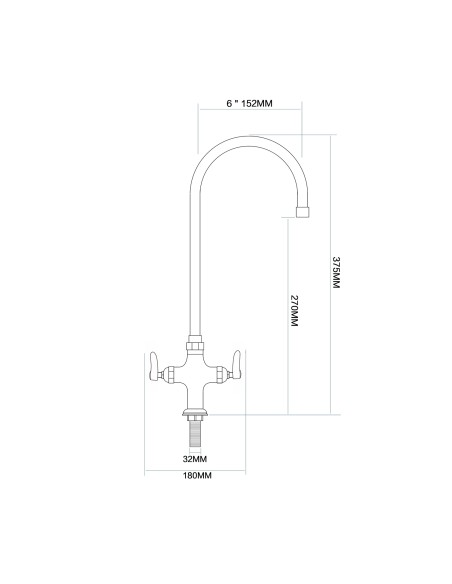 Professional Commercial Single Hole Deck Mount Faucet with 6" Sivel Gooseneck Chrome Plated Brass