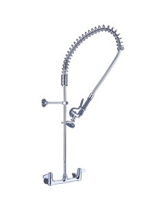 Professional 8" Wall Mount Commercial Pre-Rinse Faucet with Flexible Hose & Spray Valve Chrome Plated Brass