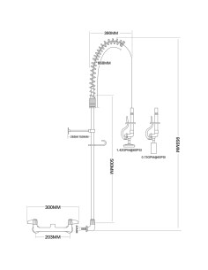 Professional 8" Wall Mount Commercial Pre-Rinse Faucet with Flexible Hose & Spray Valve Chrome Plated Brass 2