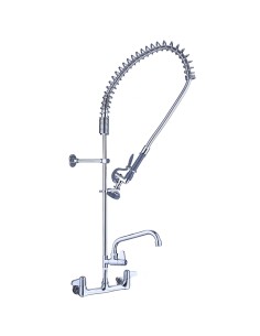 Professional 8" Wall Mount Commercial re-Rinse Faucet with Flexible Hose & Spray Valve & 12" Swing Nozzle Chrome Plated Brass