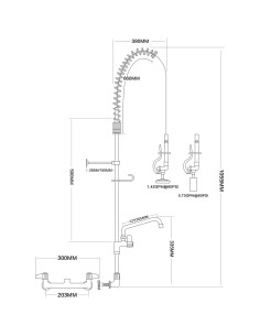 Professional 8" Wall Mount Commercial re-Rinse Faucet with Flexible Hose & Spray Valve & 12" Swing Nozzle Chrome Plated Brass 2