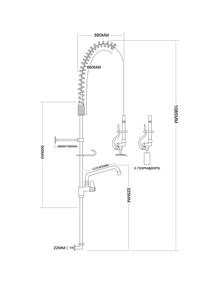 Professional Backsplash Mount Mixing Faucet with 20" Riser & 37" Flexible Hose & 12" Swing Nozzle Chrome Plated Brass