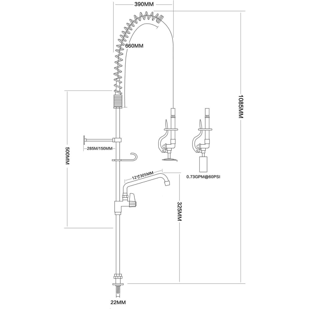 Professional Desk Mount Mixing Faucet with 20" Riser & 37" Flexible Hose & 12" Swing Nozzle Chrome Plated Brass