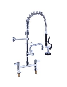 Professional 8" Desk Mount Mixing Faucet with 8" Riser & 18" Flexible & 8" Swing Nozzle Hose Chrome Plated Brass