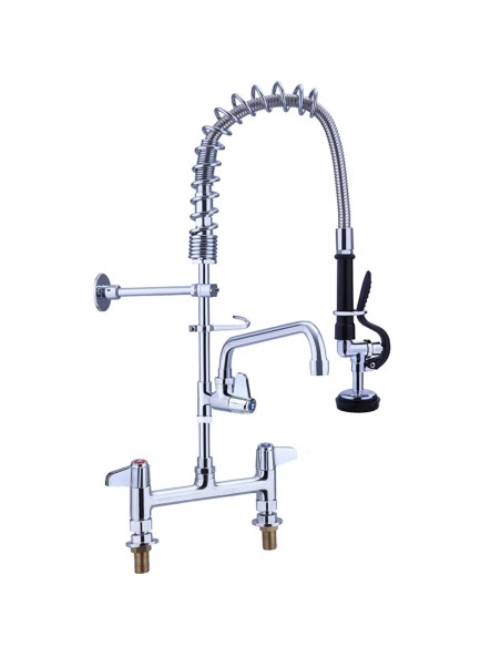 Professional 8" Desk Mount Mixing Faucet with 8" Riser & 18" Flexible & 8" Swing Nozzle Hose Chrome Plated Brass