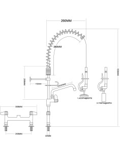 Professional 8" Desk Mount Mixing Faucet with 8" Riser & 18" Flexible & 8" Swing Nozzle Hose Chrome Plated Brass 2