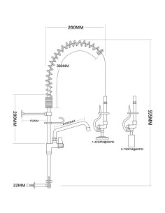 Professional 8" Desk Mount Mixing Faucet with 8" Riser &amp 18" Flexible Hose & 8" Swing Nozzle Hose Chrome Plated Brass 2