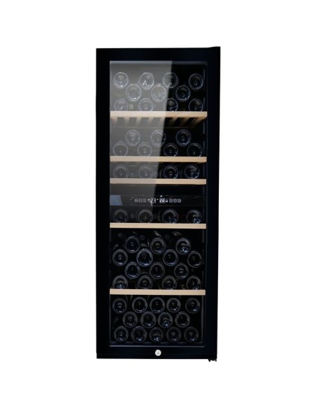 Professional Commercial Dual Zone Wine Cooler 198 Litres 77 Bottles Glass Door 5 Shelves 490x575x1271mm