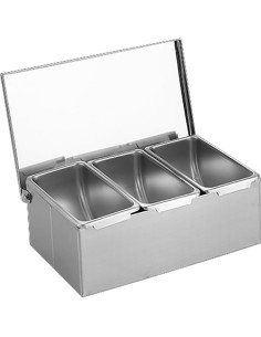 Commercial Condiment Holder with lid including 3 containers Stainless steel | Stalwart DA-CHF03