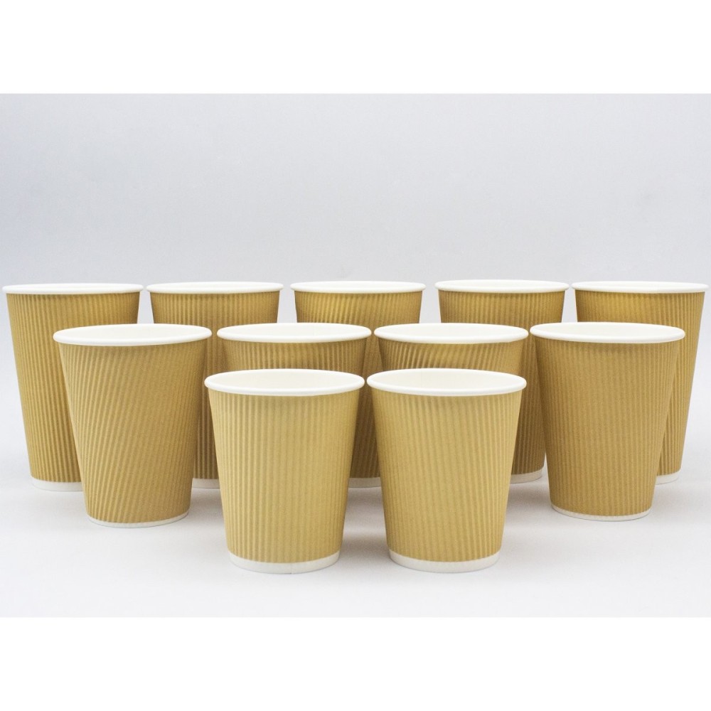 500pcs Kraft Ripple Wall Coffee Cup 16oz/473ml PE | Stalwart KR16OZ