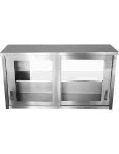 Professional Built to Last Commercial Wall Cabinet Cupboard Glass Doors Stainless Steel 1400x400x650mm For Commercial Kitchens