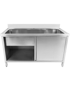 Professional Long-Lasting Commercial Pot Wash Sink Stainless Steel 1 Bowl Splashback 2 Doors 1500x600x850+100mm For Commercial K