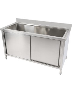 Professional Long-Lasting Commercial Pot Wash Sink Stainless Steel 1 Bowl Splashback 2 Doors 1500x600x850+100mm For Commercial K 2