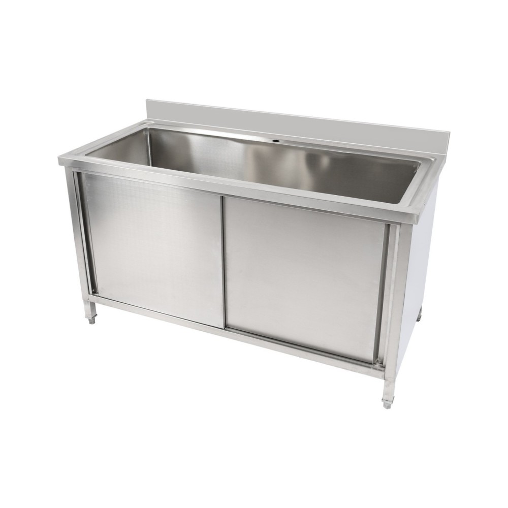 Professional Long-Lasting Commercial Pot Wash Sink Stainless Steel 1 Bowl Splashback 2 Doors 1500x600x850+100mm For Commercial K