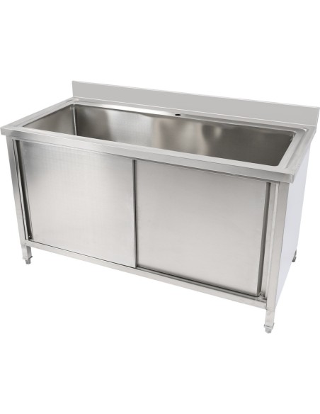 Professional Long-Lasting Commercial Pot Wash Sink Stainless Steel 1 Bowl Splashback 2 Doors 1500x600x850+100mm For Commercial K
