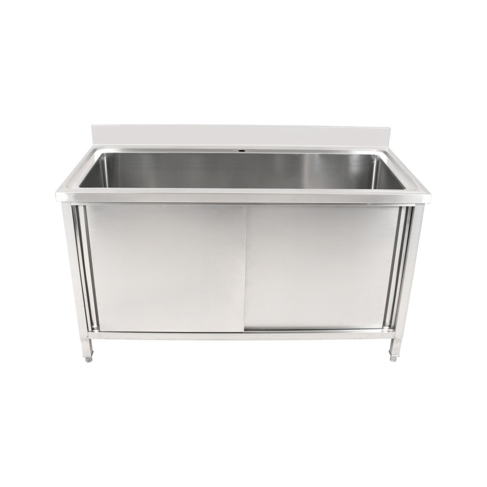 Professional Long-Lasting Commercial Pot Wash Sink Stainless Steel 1 Bowl Splashback 2 Doors 1500x600x850+100mm For Commercial K