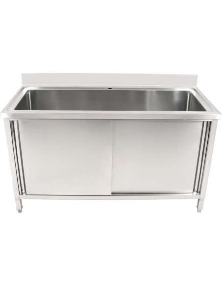 Professional Long-Lasting Commercial Pot Wash Sink Stainless Steel 1 Bowl Splashback 2 Doors 1500x600x850+100mm For Commercial K
