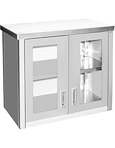 Professional Built to Last Commercial Wall Cabinet Cupboard Glass Doors Stainless Steel 800x400x650mm For Commercial Kitchens
