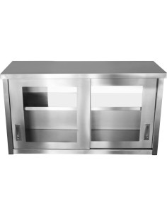 Professional Built to Last Commercial Wall Cabinet Cupboard Glass Doors Stainless Steel 1200x400x650mm For Commercial Kitchens