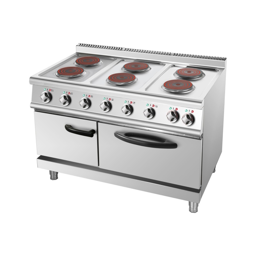 Professional-Grade Commercial Electric Cooker 6 Burners (6x2000W) with Electric Oven (4800W) 1050x700x920xmm For Commercial Kitc