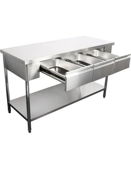 Professional Built to Last Premium Commercial Work table with 3 drawers Stainless steel Bottom shelf 1800x600x900mm For Commerci
