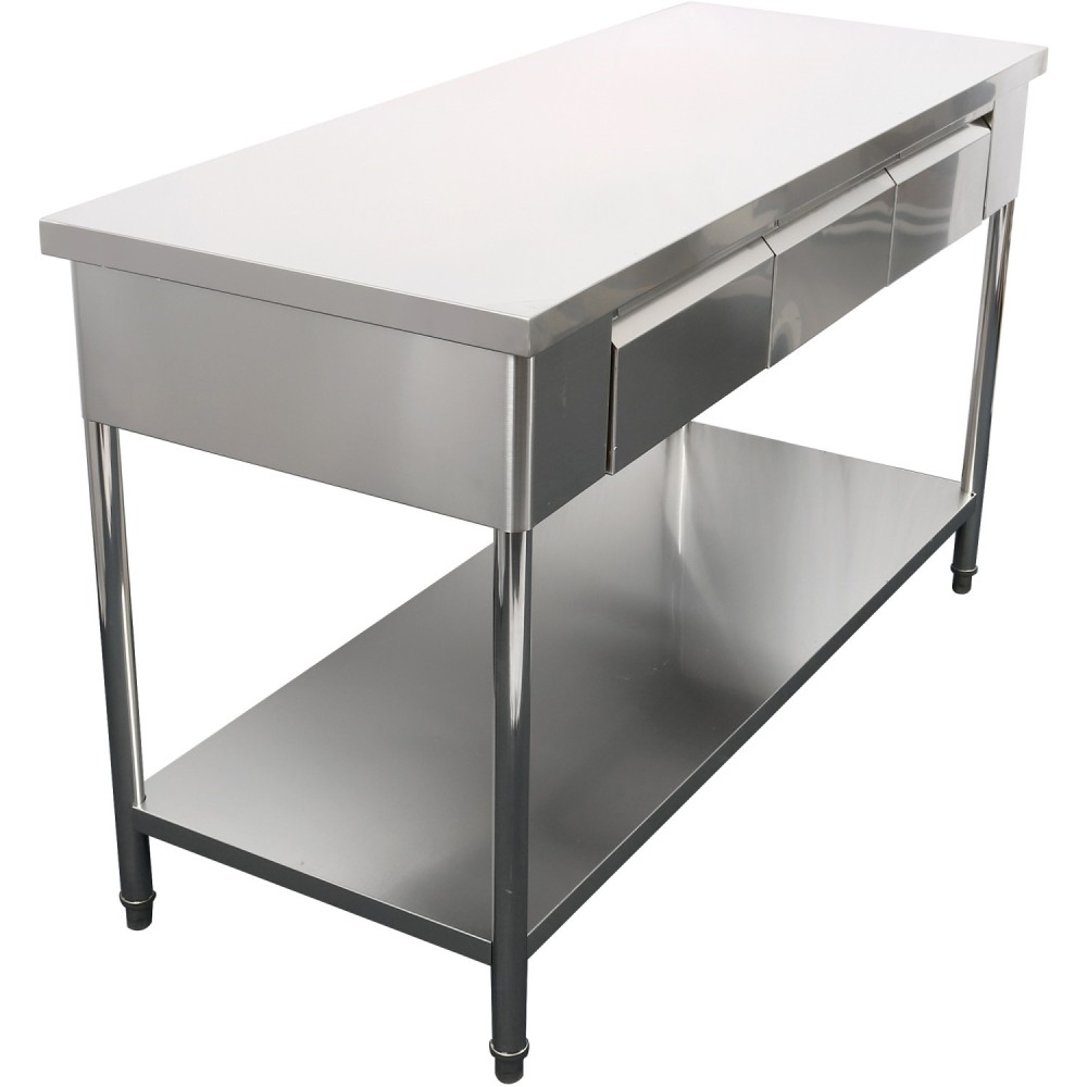 Professional Built to Last Premium Commercial Work table with 3 drawers Stainless steel Bottom shelf 1800x600x900mm For Commerci