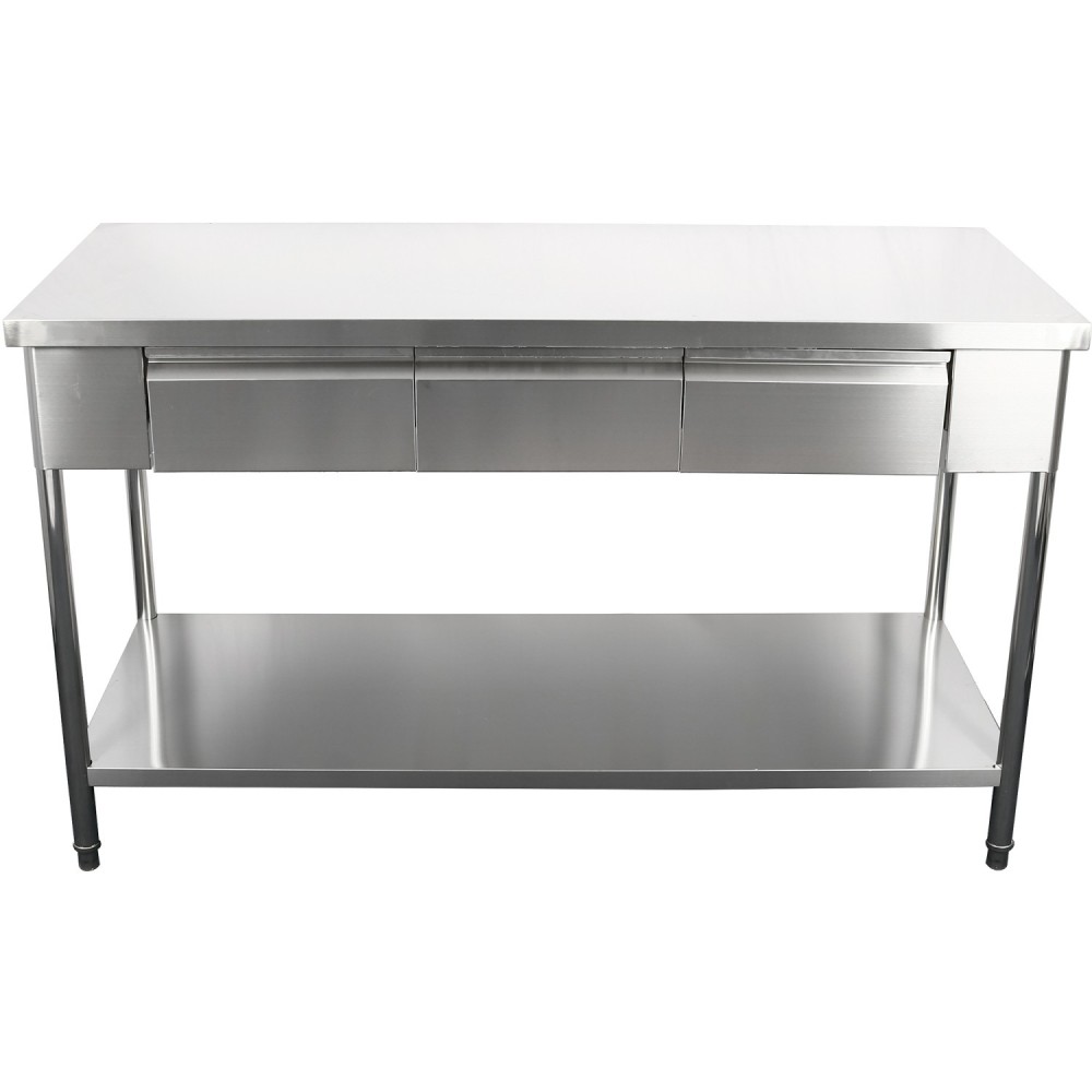 Professional Built to Last Premium Commercial Work table with 3 drawers Stainless steel Bottom shelf 1800x600x900mm For Commerci