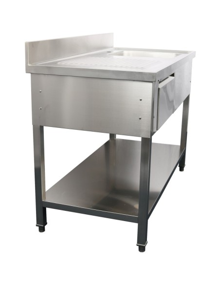Professional Built to Last Commercial Sink with 1 drawer Stainless steel 1 bowl Right Bottom shelf Splashback 1400x600x950mm For