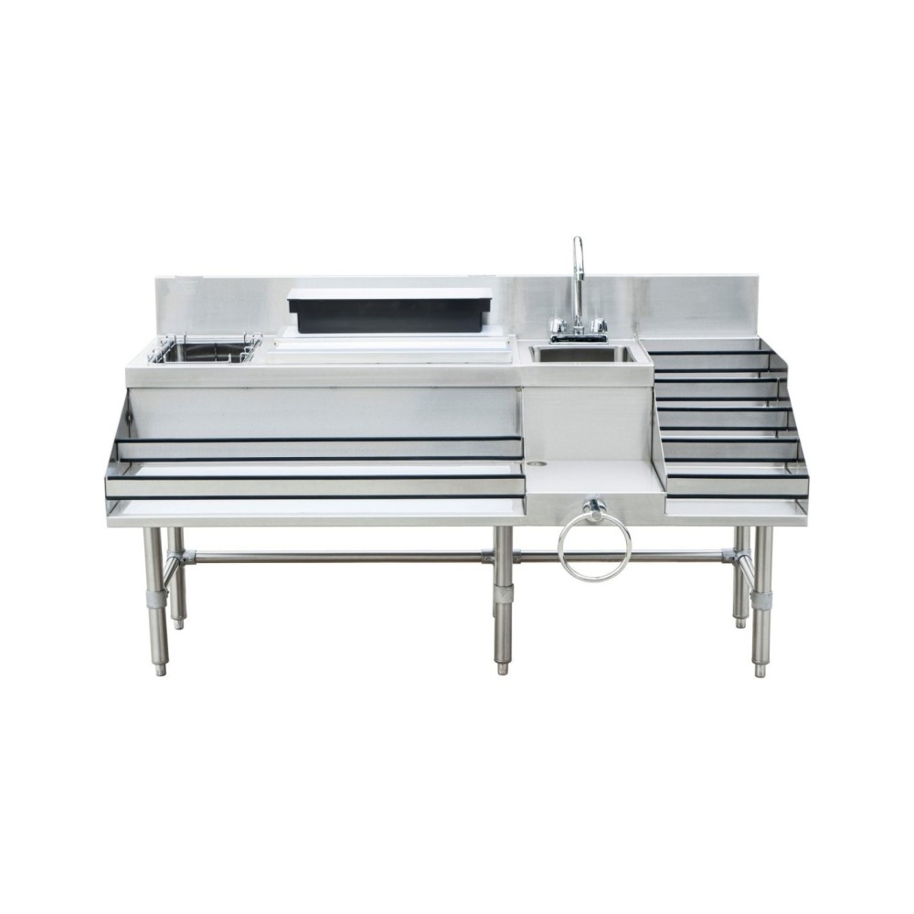 Professional Commercial-Grade Commercial Stainless Steel Cocktail Station with Backsplash 5 Tier Bottle Display 1675x760x760mm F