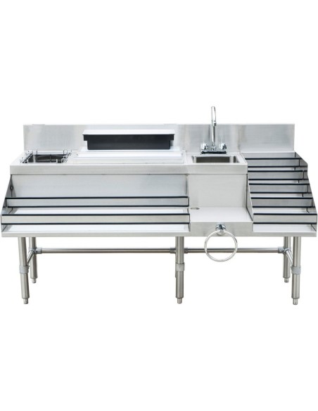 Professional Commercial-Grade Commercial Stainless Steel Cocktail Station with Backsplash 5 Tier Bottle Display 1675x760x760mm F