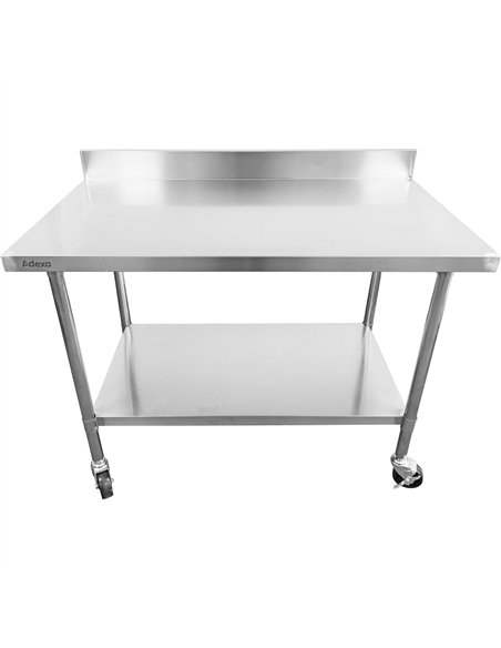 Commercial Mobile Work table with Adjustable feet Stainless steel Bottom shelf  Rear upstand 600x600xx850/930mm 