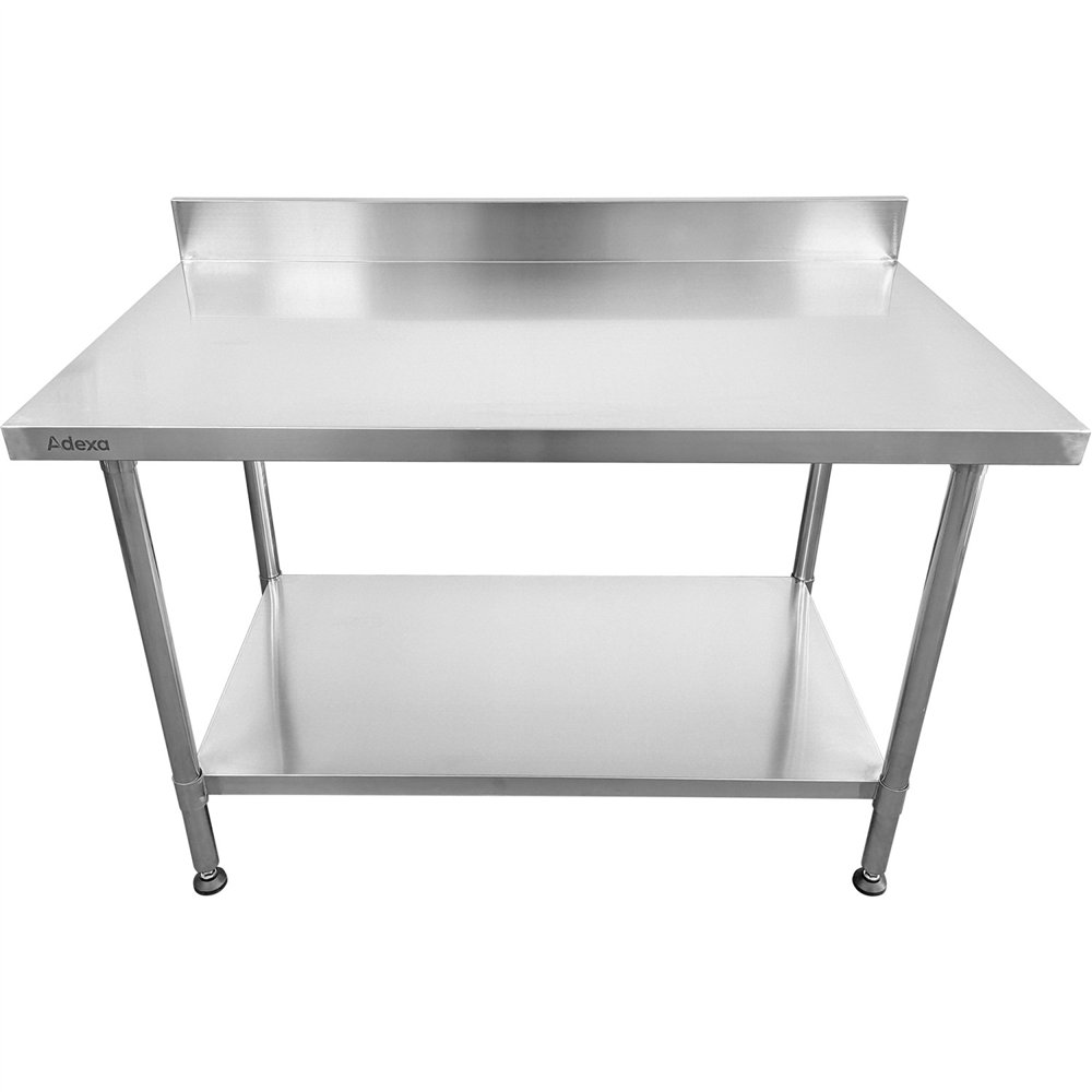 Commercial Mobile Work table with Adjustable feet Stainless steel Bottom shelf  Rear upstand 600x600xx850/930mm 