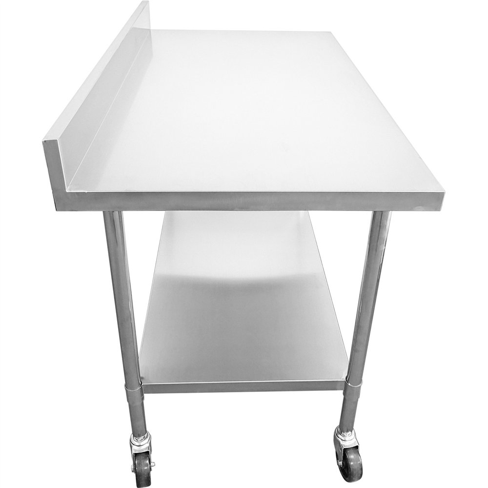 Commercial Mobile Work table with Adjustable feet Stainless steel Bottom shelf  Rear upstand 600x600xx850/930mm 