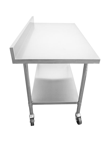 Commercial Mobile Work table with Adjustable feet Stainless steel Bottom shelf  Rear upstand 600x600xx850/930mm 
