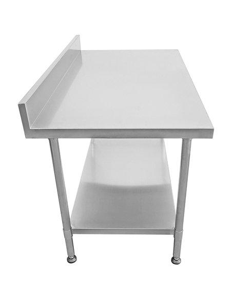 Commercial Mobile Work table with Adjustable feet Stainless steel Bottom shelf  Rear upstand 600x600xx850/930mm 
