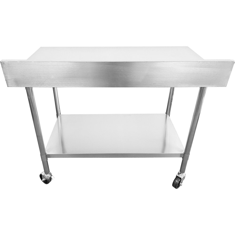 Commercial Mobile Work table with Adjustable feet Stainless steel Bottom shelf  Rear upstand 600x600xx850/930mm 