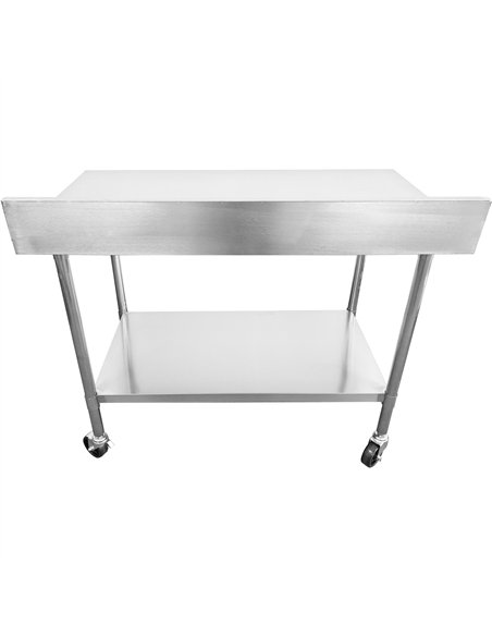 Commercial Mobile Work table with Adjustable feet Stainless steel Bottom shelf  Rear upstand 600x600xx850/930mm 